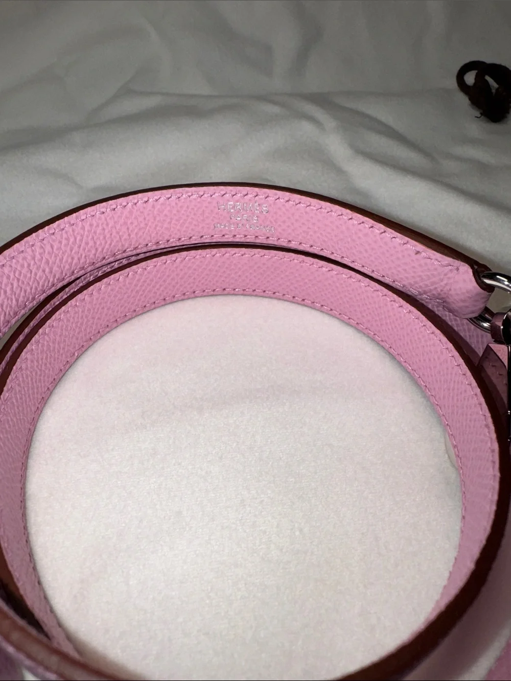 Pink Hermes Kelly Leather Strap with Silver Hardware - Women Accessories